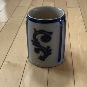 Vintage German cobalt blue salt glaze stoneware coffee mug beer stein 5”